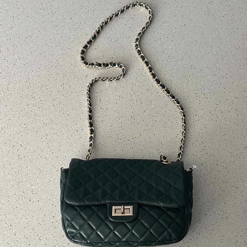 Dark Green Quilted Crossbody Bag